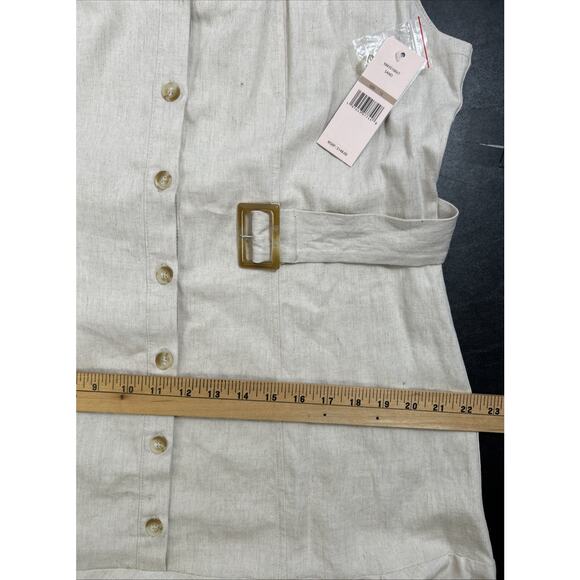 NANETTE LEPORE Womens 12 Tan Belted Fit Flare Dress Sleeveless Linen Blend New - Picture 9 of 10